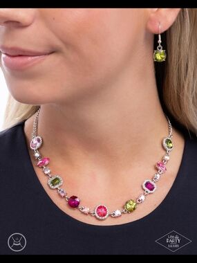Multicolor Rhinestone Statement Necklace and Earrings Set